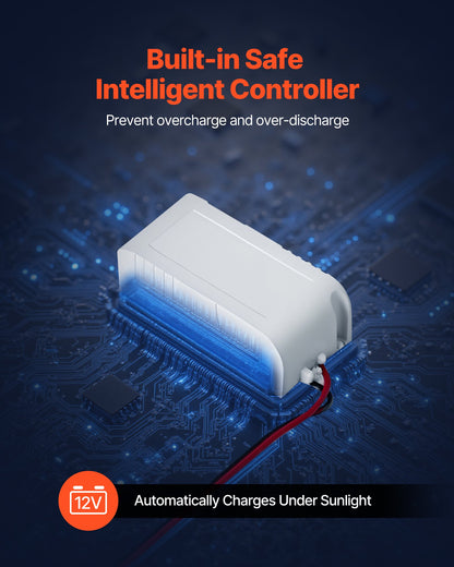 20W 12V solpanelsbatteriladdare, solcellsbatteriunderhållsladdare med inbyggd styrenhet och stolpfäste, IP65 vattentät för grind, staket, gård, gräsmatta (passar 40mm-68mm stolpar)