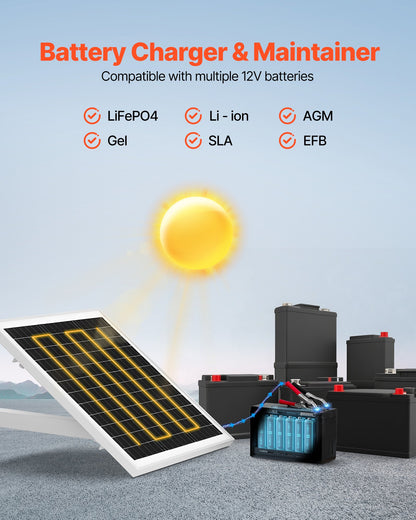 20W 12V solpanelsbatteriladdare, solcellsbatteriunderhållsladdare med inbyggd styrenhet och stolpfäste, IP65 vattentät för grind, staket, gård, gräsmatta (passar 40mm-68mm stolpar)