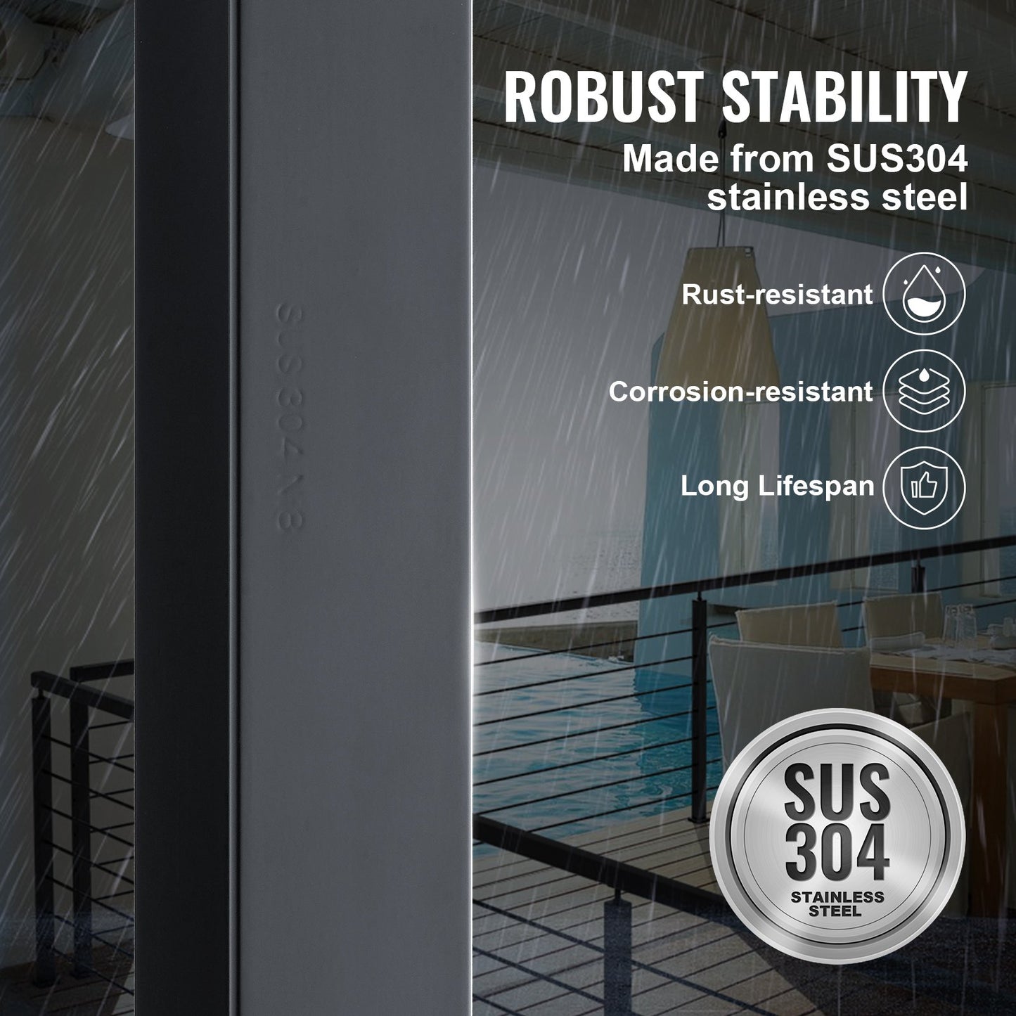 Cable Rail Post, 42 x 1.97 x 1.97", Level Deck Stair Post, Cable Handrail Post Stainless Steel Brushed Finishing Deck Railing DIY Picket Without Hole Stair Railing Kit With Mount Bracket Black