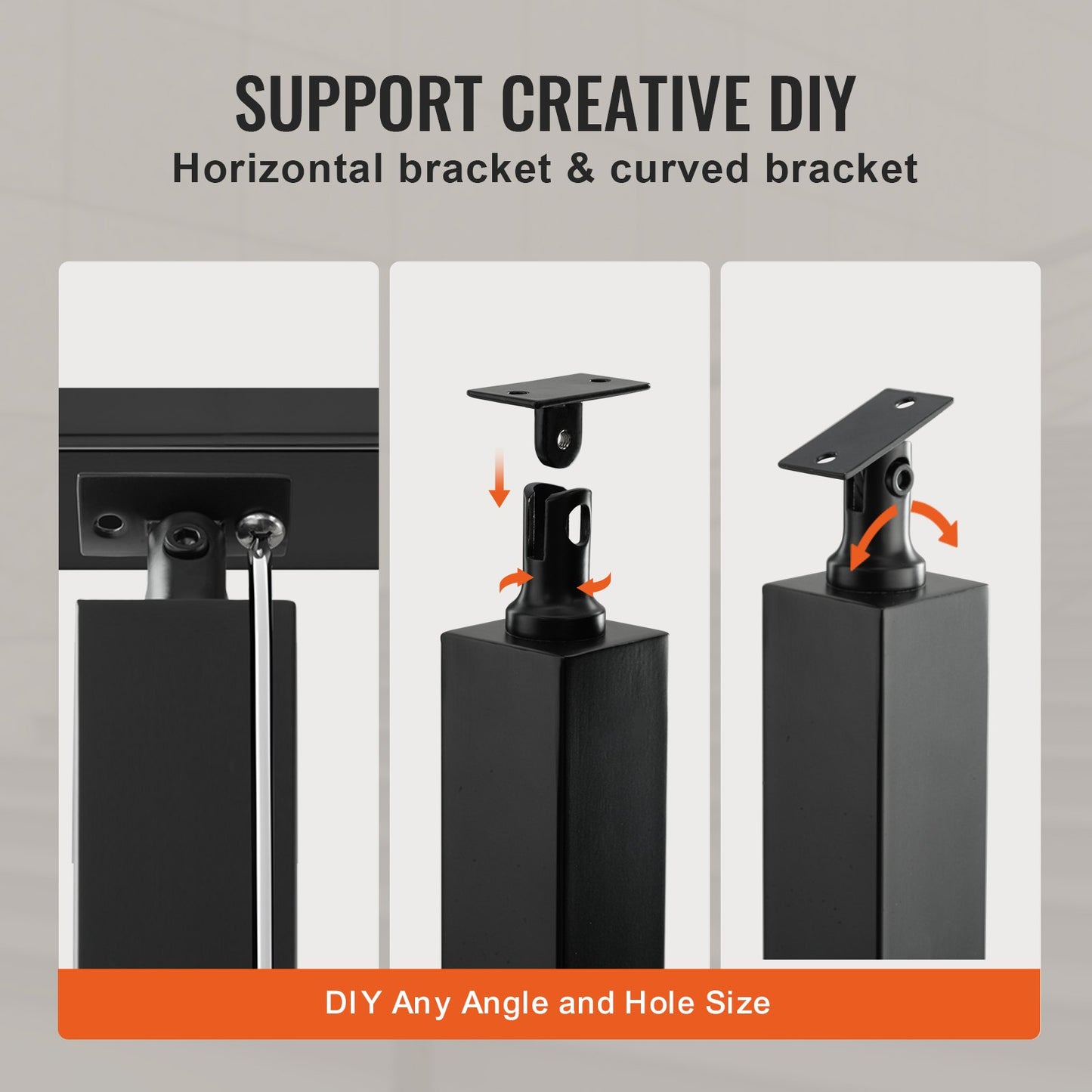 Cable Rail Post, 42 x 1.97 x 1.97", Level Deck Stair Post, Cable Handrail Post Stainless Steel Brushed Finishing Deck Railing DIY Picket Without Hole Stair Railing Kit With Mount Bracket Black