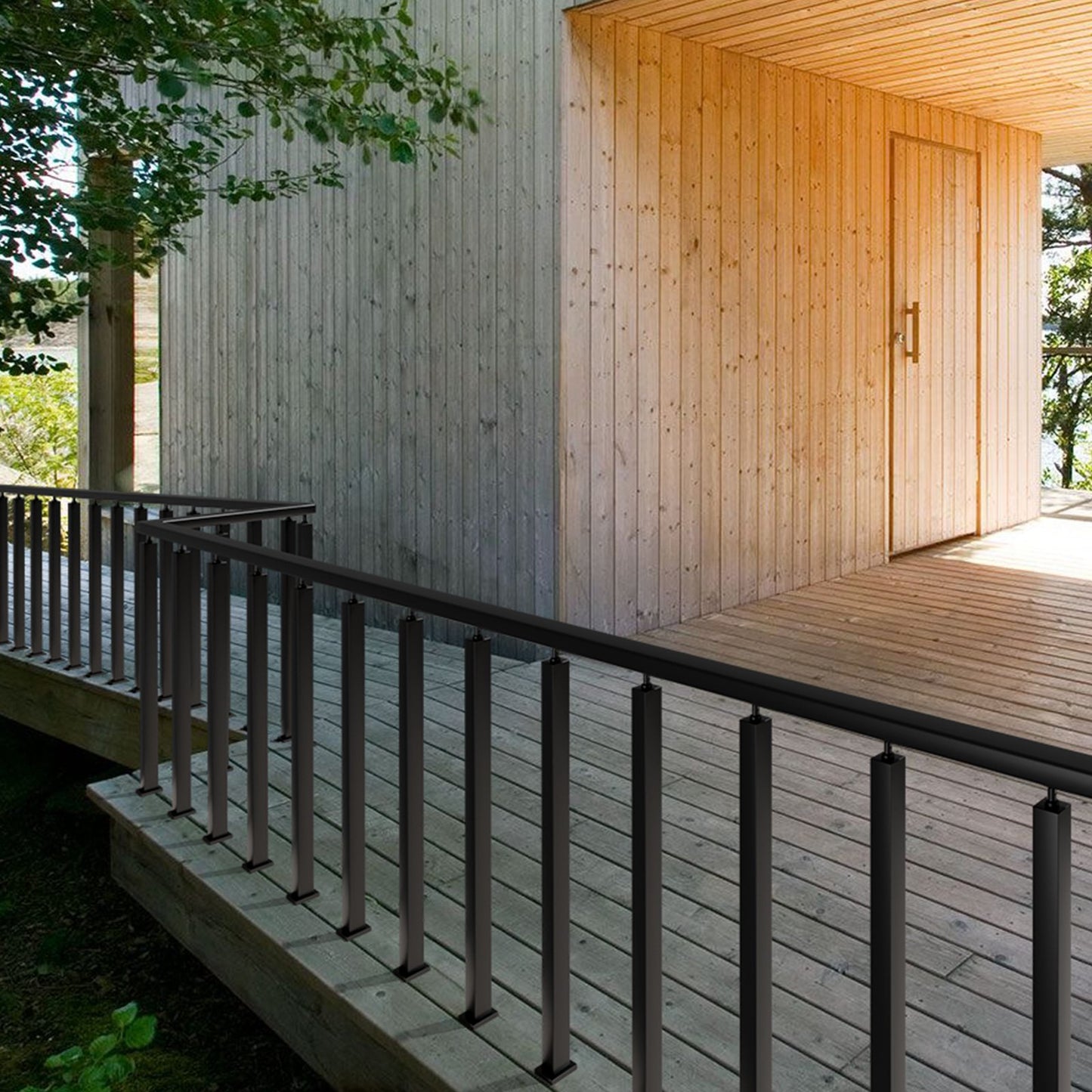 Cable Rail Post, 42 x 1.97 x 1.97", Level Deck Stair Post, Cable Handrail Post Stainless Steel Brushed Finishing Deck Railing DIY Picket Without Hole Stair Railing Kit With Mount Bracket Black