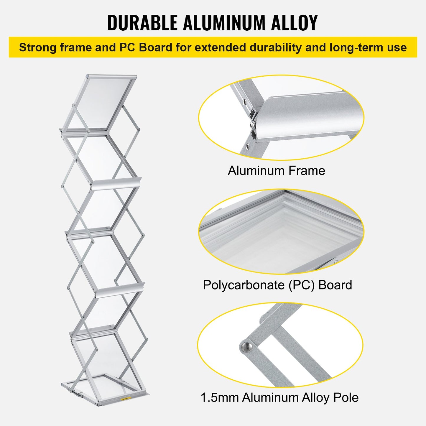 Litteraturställ, 6 fickor, uppfällbart tidskriftsställ i aluminium, lätt katalogställ med bärväska för vardagsrum, hotell, mässa, utställning, kontor