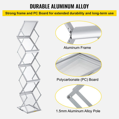 Litteraturställ, 6 fickor, uppfällbart tidskriftsställ i aluminium, lätt katalogställ med bärväska för vardagsrum, hotell, mässa, utställning, kontor