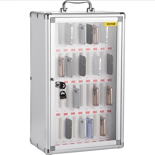 Cell Phone Storage Cabinet, 36 Slots, Aluminum Alloy Pocket Chart Storage Locker Box with Portable Handle, Key Lock & Handwritten Tags, Wall Mounted for Classroom, Office, Gym