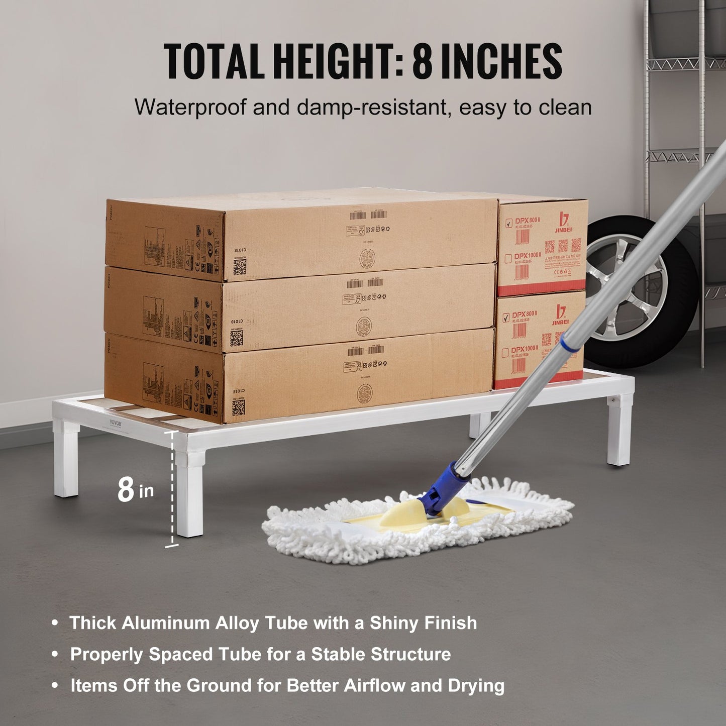 Aluminum Dunnage Rack, 48” x 20” Commercial Food Floor Rack, 8” Off the Floor, 1800 lbs Capacity All-Welded Aluminum Storage Rack, for Storage in Restaurants, Kitchens, Garages and Vehicles