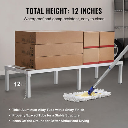Aluminum Dunnage Rack, 60” x 20” Commercial Food Floor Rack, 12” Off the Floor, 1800 lbs Capacity All-Welded Aluminum Storage Rack, for Storage in Restaurants, Kitchens, Garages and Vehicles