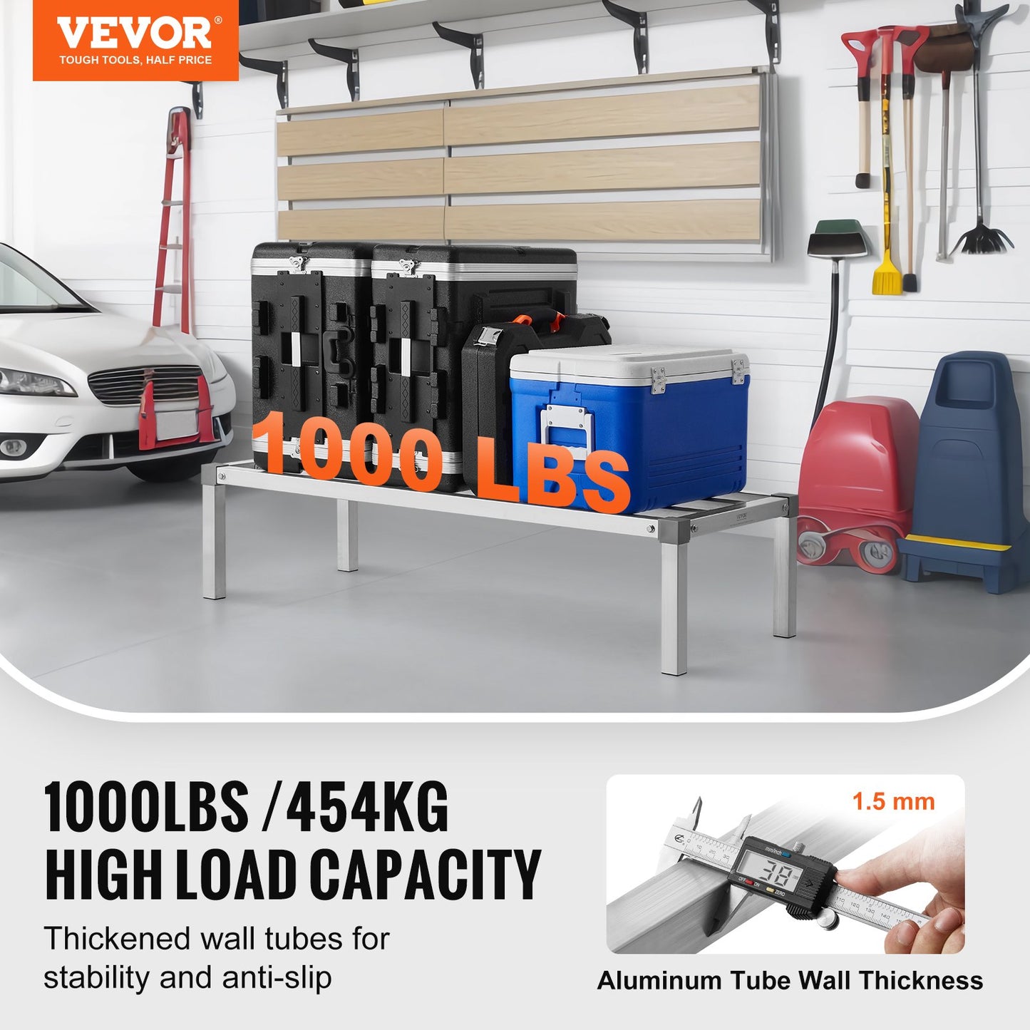 Aluminiumställ för lastutrymme, 112 x 50 cm kommersiellt golvställ för livsmedel, 30 cm från golvet, helsvetsat förvaringsställ i aluminium med en kapacitet på 450 kg, för förvaring i restauranger, kök, garage och fordon