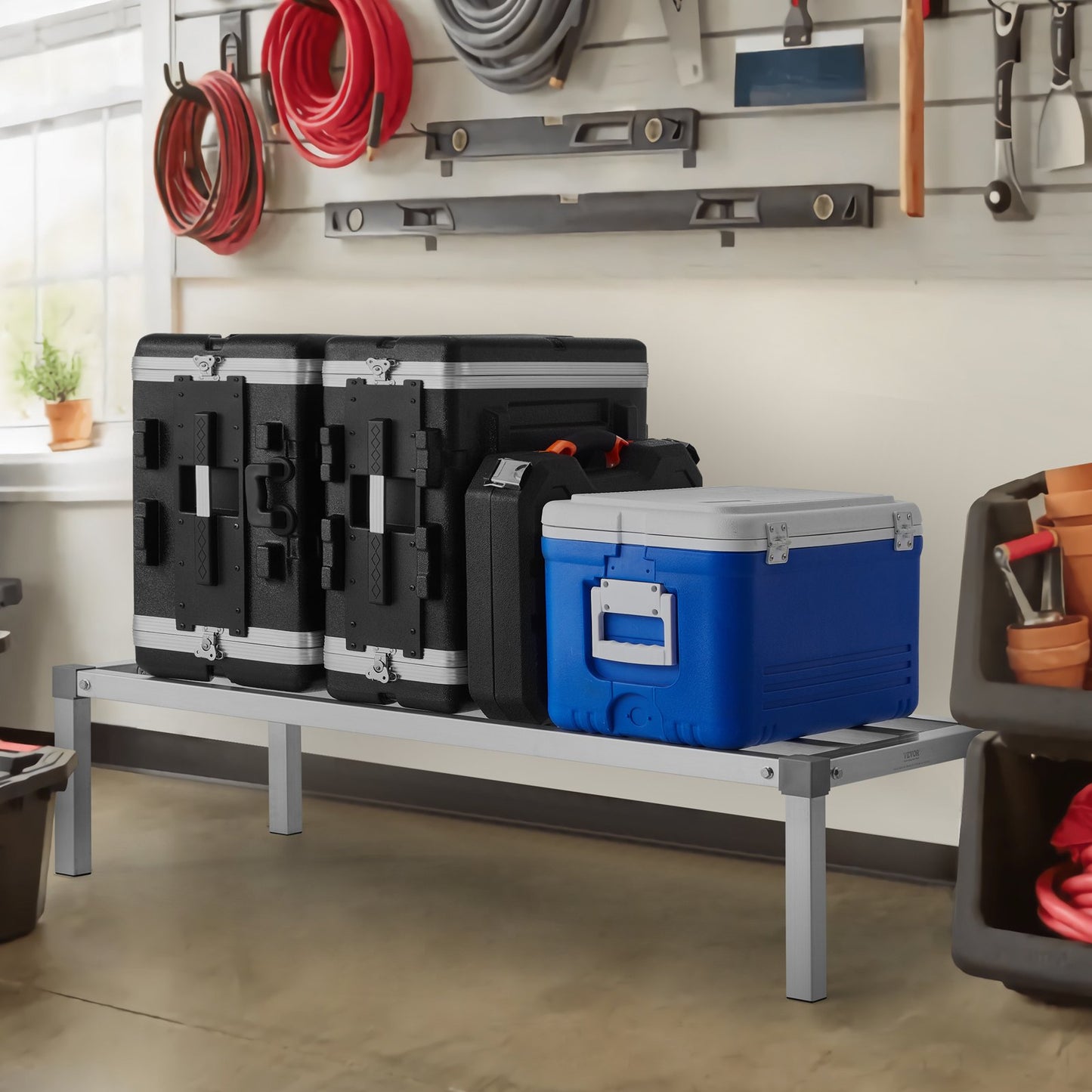 Aluminiumställ för lastutrymme, 112 x 50 cm kommersiellt golvställ för livsmedel, 30 cm från golvet, helsvetsat förvaringsställ i aluminium med en kapacitet på 450 kg, för förvaring i restauranger, kök, garage och fordon