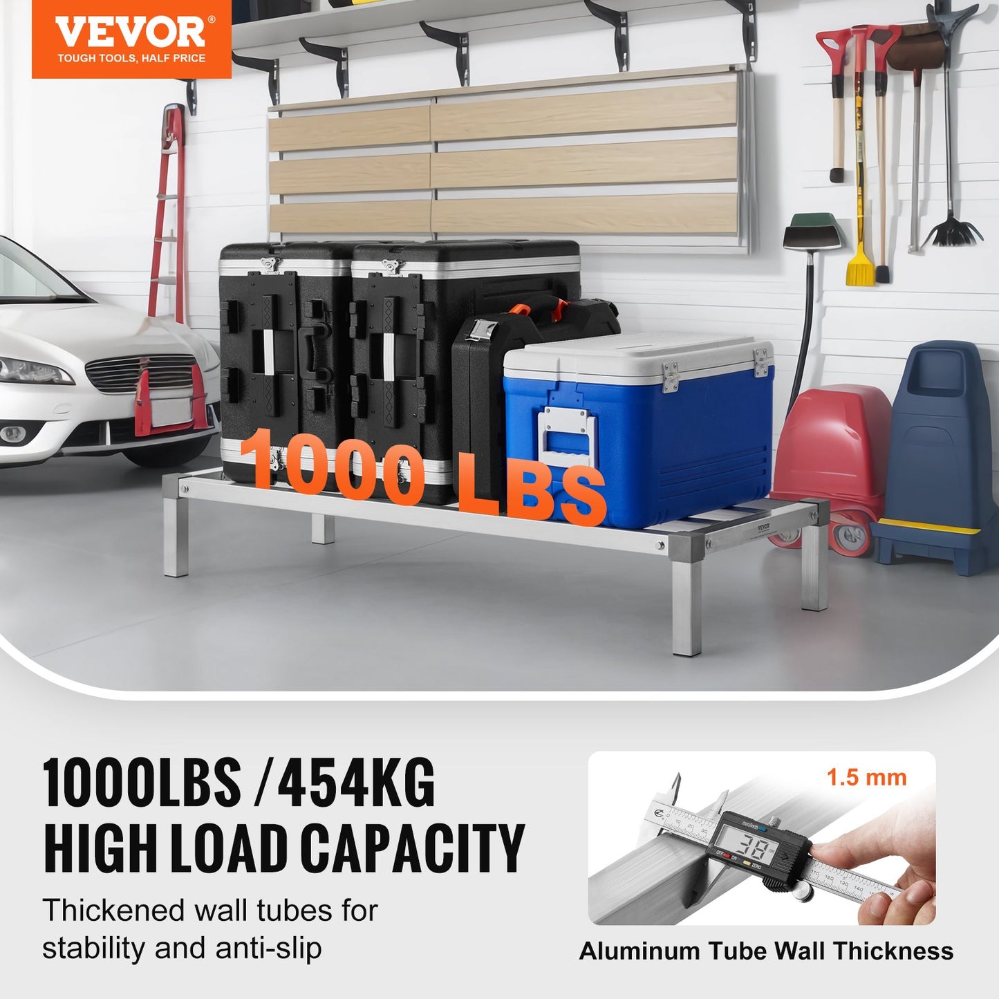 Aluminiumställ för lastutrymme, 112 x 51 cm kommersiellt golvställ för livsmedel, 20 cm från golvet, helsvetsat förvaringsställ i aluminium med en kapacitet på 450 kg, för förvaring i restauranger, kök, garage och fordon