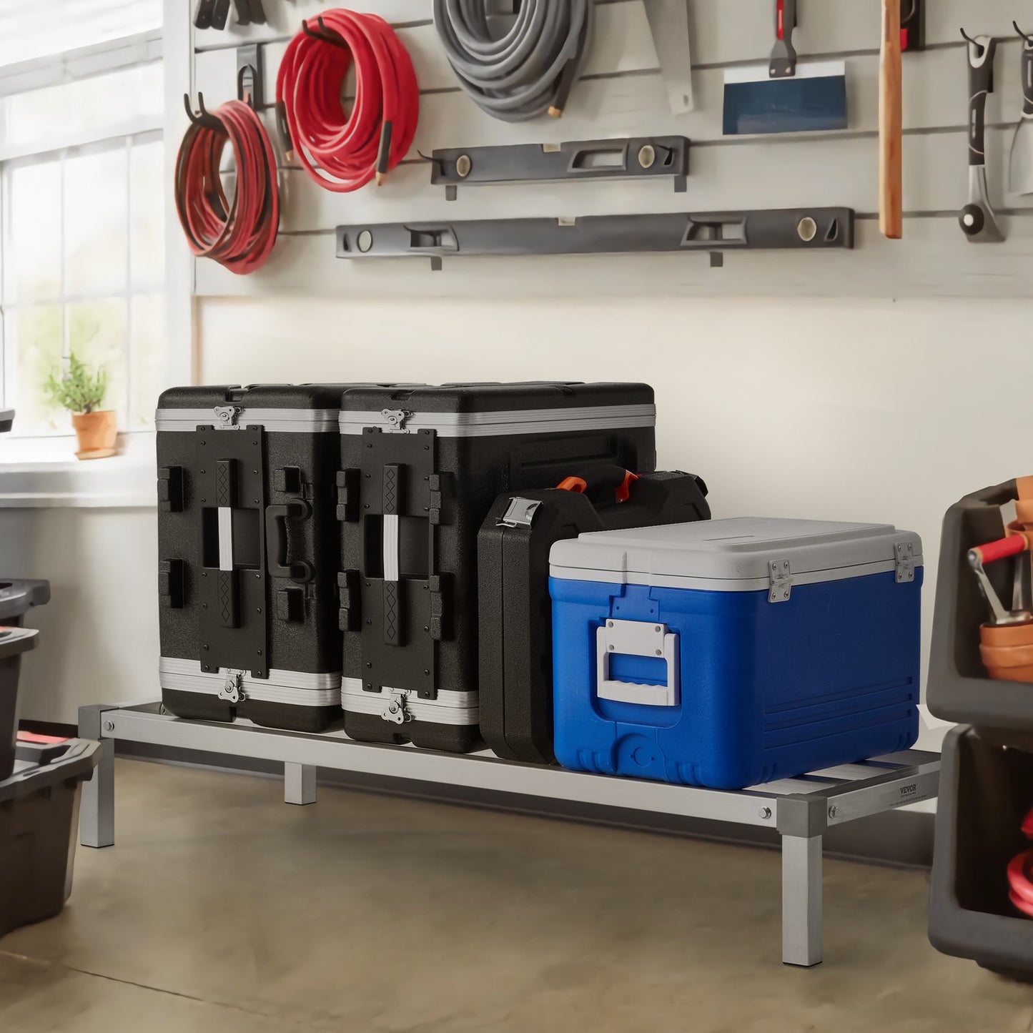 Aluminiumställ för lastutrymme, 112 x 51 cm kommersiellt golvställ för livsmedel, 20 cm från golvet, helsvetsat förvaringsställ i aluminium med en kapacitet på 450 kg, för förvaring i restauranger, kök, garage och fordon