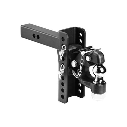 Adjustable Pintle Hook, 20000 lbs, Pintle Hook Hitch for 2-inch Hitch Hook Military Receiver, Combination 2-5/16-inch Hitch Ball, Fit 2.5 to 3-inch Lunette Ring, 6-inch Drop, Black Powder Coat