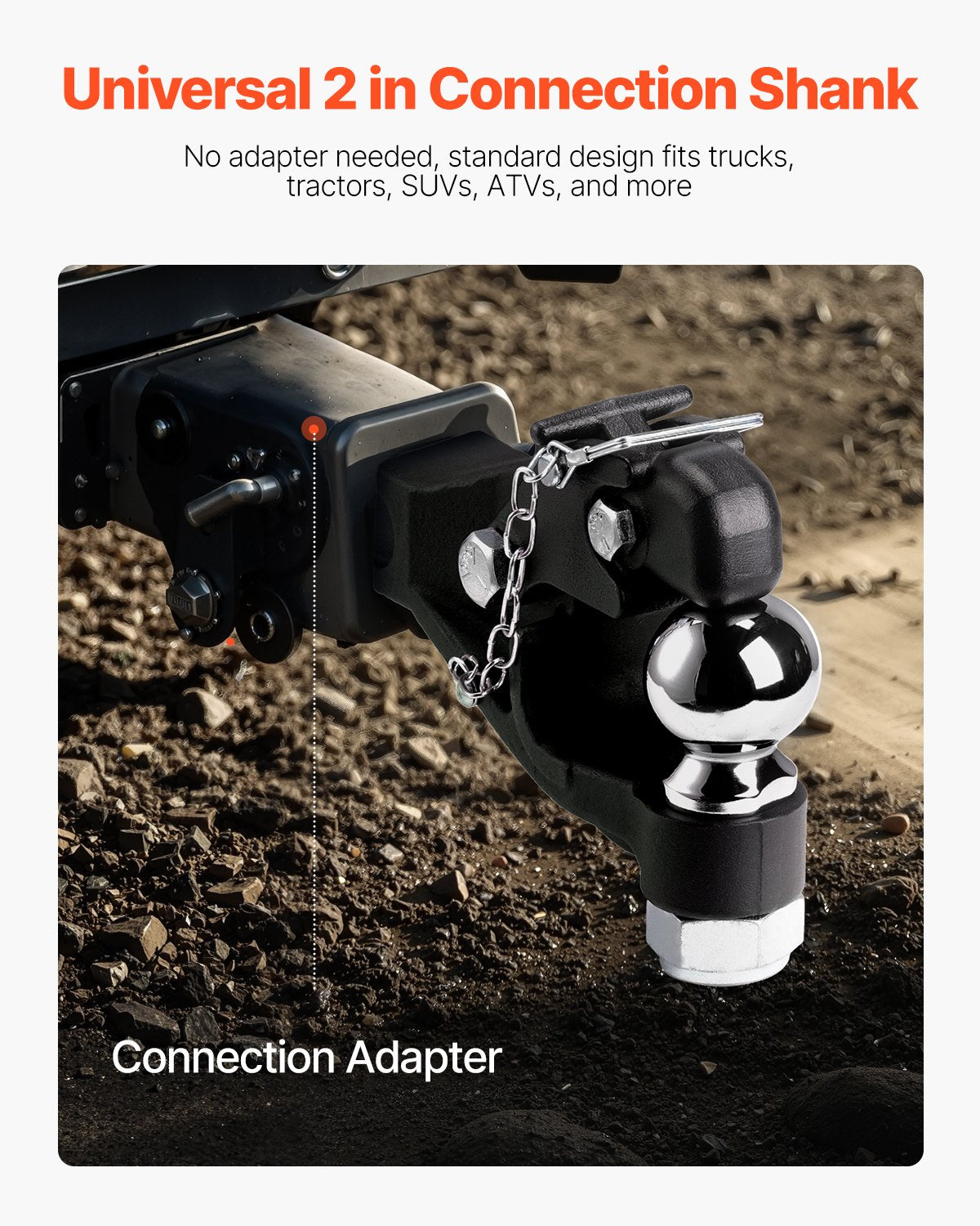 Krok med dragkrok, 9000 kg, Krok med dragkrok för 2-tums dragkrok, militär mottagare, kombination av 2-5/16-tums dragkula, passar 2,5 till 3-tums lunettring, 15,6-tums längd, svart pulverlackering