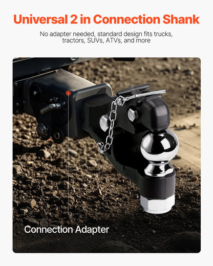 Krok med dragkrok, 9000 kg, Krok med dragkrok för 2-tums dragkrok, militär mottagare, kombination av 2-5/16-tums dragkula, passar 2,5 till 3-tums lunettring, 15,6-tums längd, svart pulverlackering