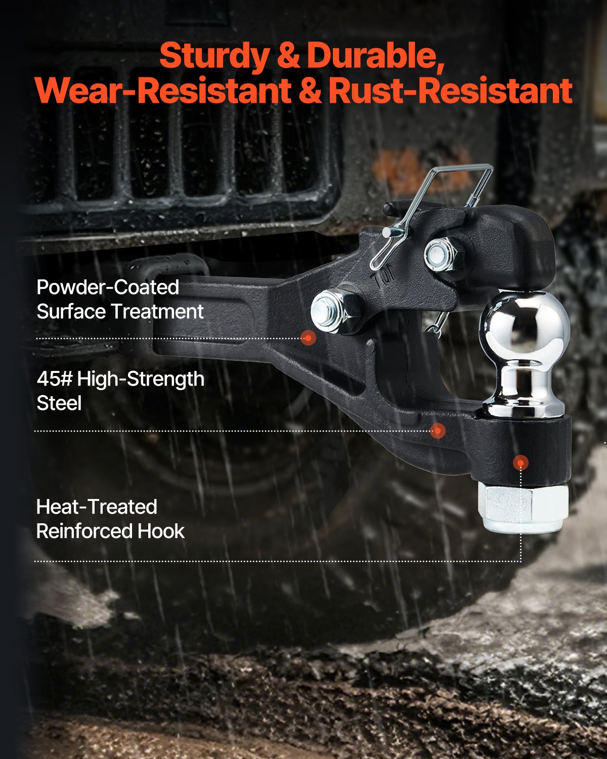 Pintle Hook, 16000 lbs Towing Capacity, Pintle Hook Hitch for 2-inch Hitch Hook Military Receiver, Combination 2-inch Hitch Ball, Fits 2.5 to 3-inch Lunette Ring, Black Powder Coat, for Trailers