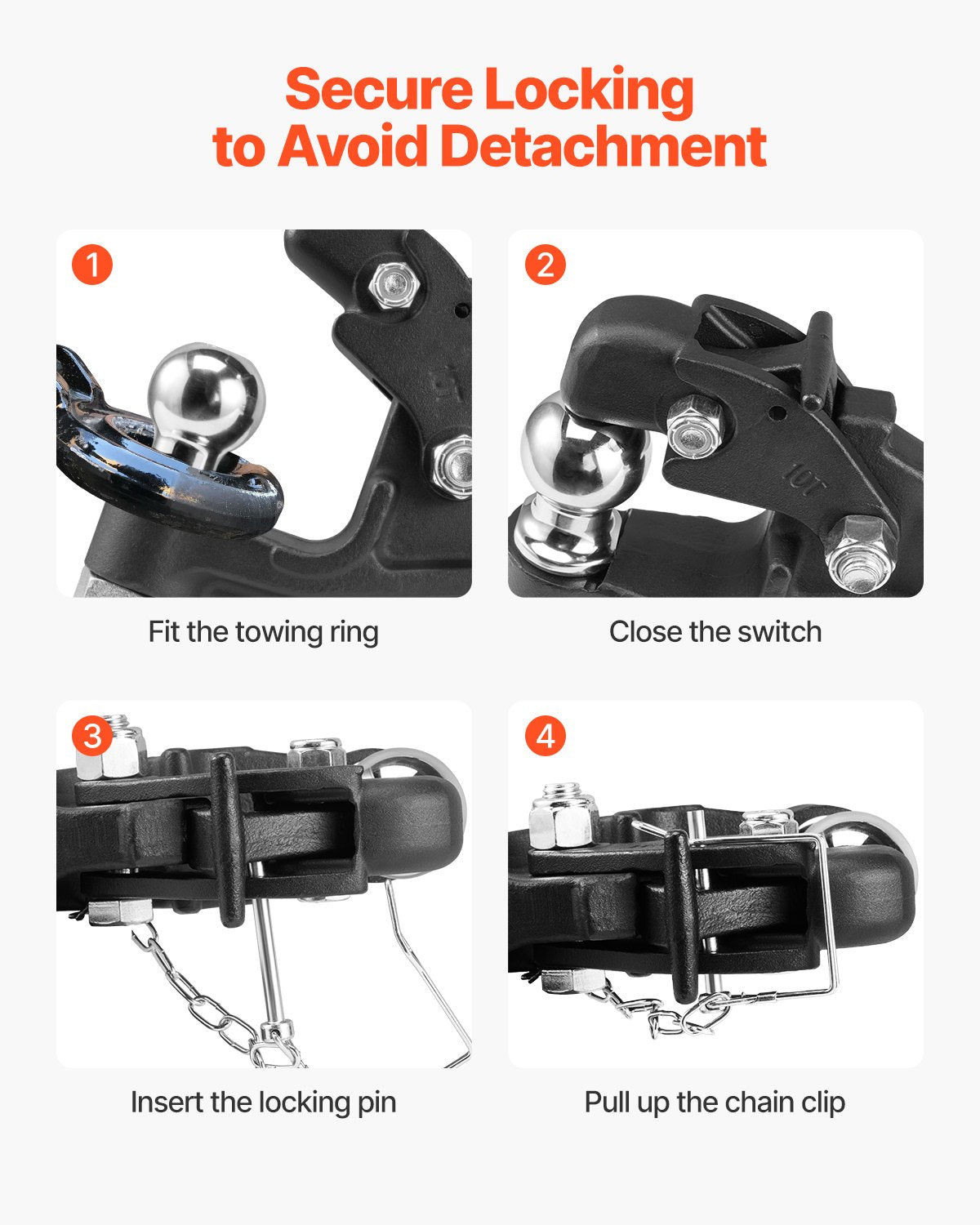 Pintle Hook, 16000 lbs Towing Capacity, Pintle Hook Hitch for 2-inch Hitch Hook Military Receiver, Combination 2-inch Hitch Ball, Fits 2.5 to 3-inch Lunette Ring, Black Powder Coat, for Trailers