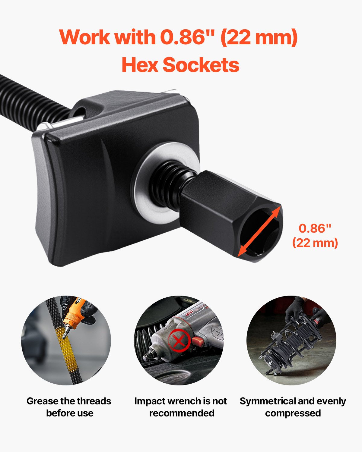 Strut Spring Compressor, 2 Pack, Heavy Duty Coil Spring Compressor Tool with 10.4 Inches(256 mm) Range, Compatible with 0.86 inches(22 mm) Hex Sockets, Fit for Car Truck Motorcycle, Black