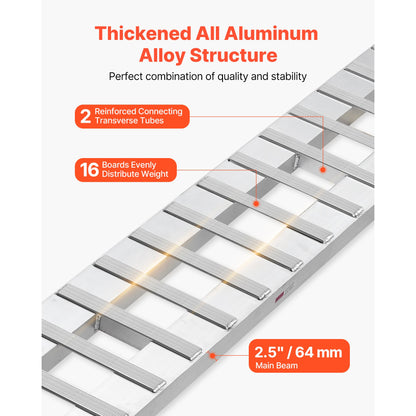 Loading Ramps, 2 Pcs 2400 x 380 mm, Durable Aluminum and Heavy-Duty Trailer Ramp Set with Anti-Slip Plates, 2721.6 kg Combined Capacity, for Carts, Farm Tractors, ATVs, Lawn Mowers, Motorcycles
