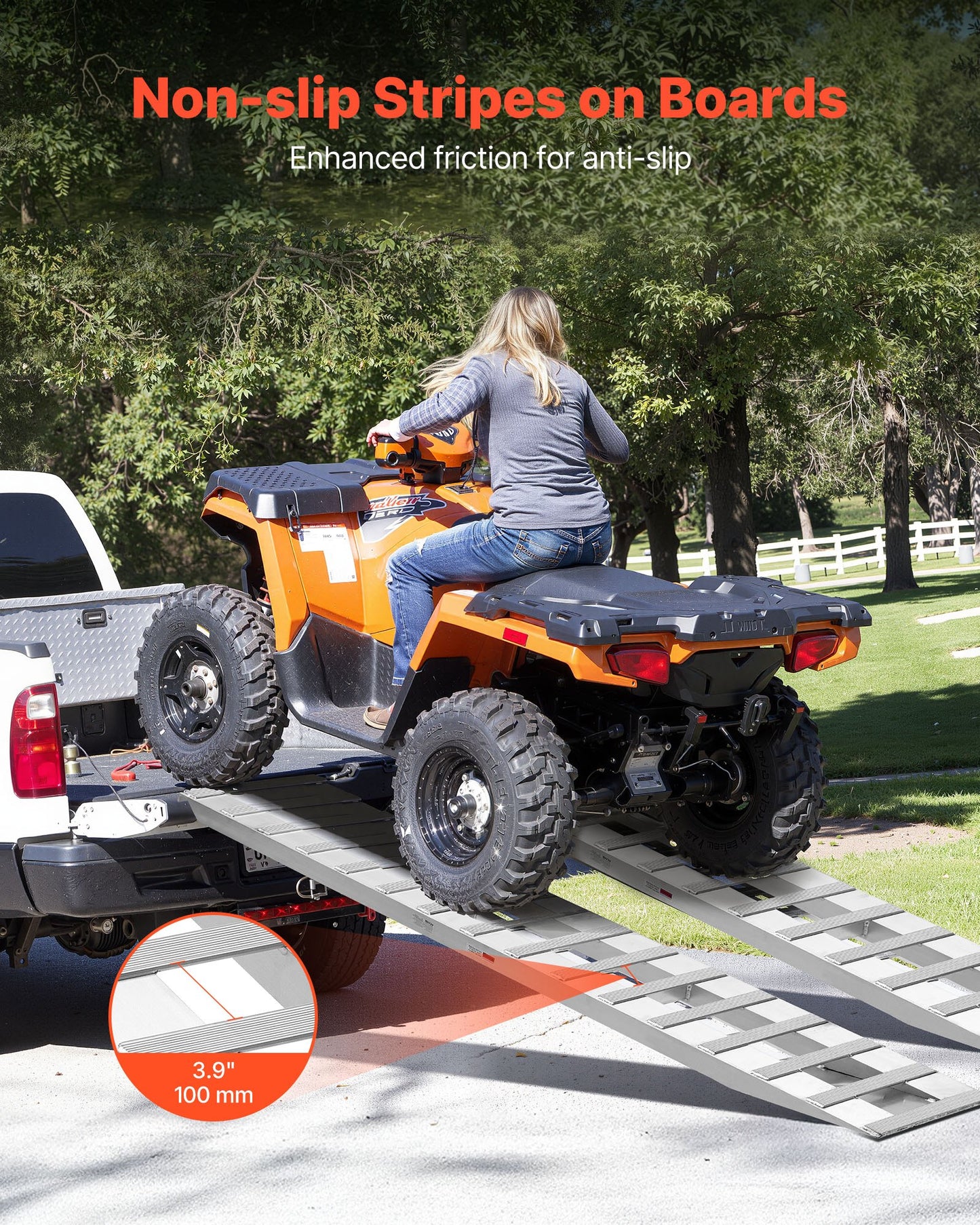 Loading Ramps, 2 Pcs 2400 x 380 mm, Durable Aluminum and Heavy-Duty Trailer Ramp Set with Anti-Slip Plates, 2721.6 kg Combined Capacity, for Carts, Farm Tractors, ATVs, Lawn Mowers, Motorcycles