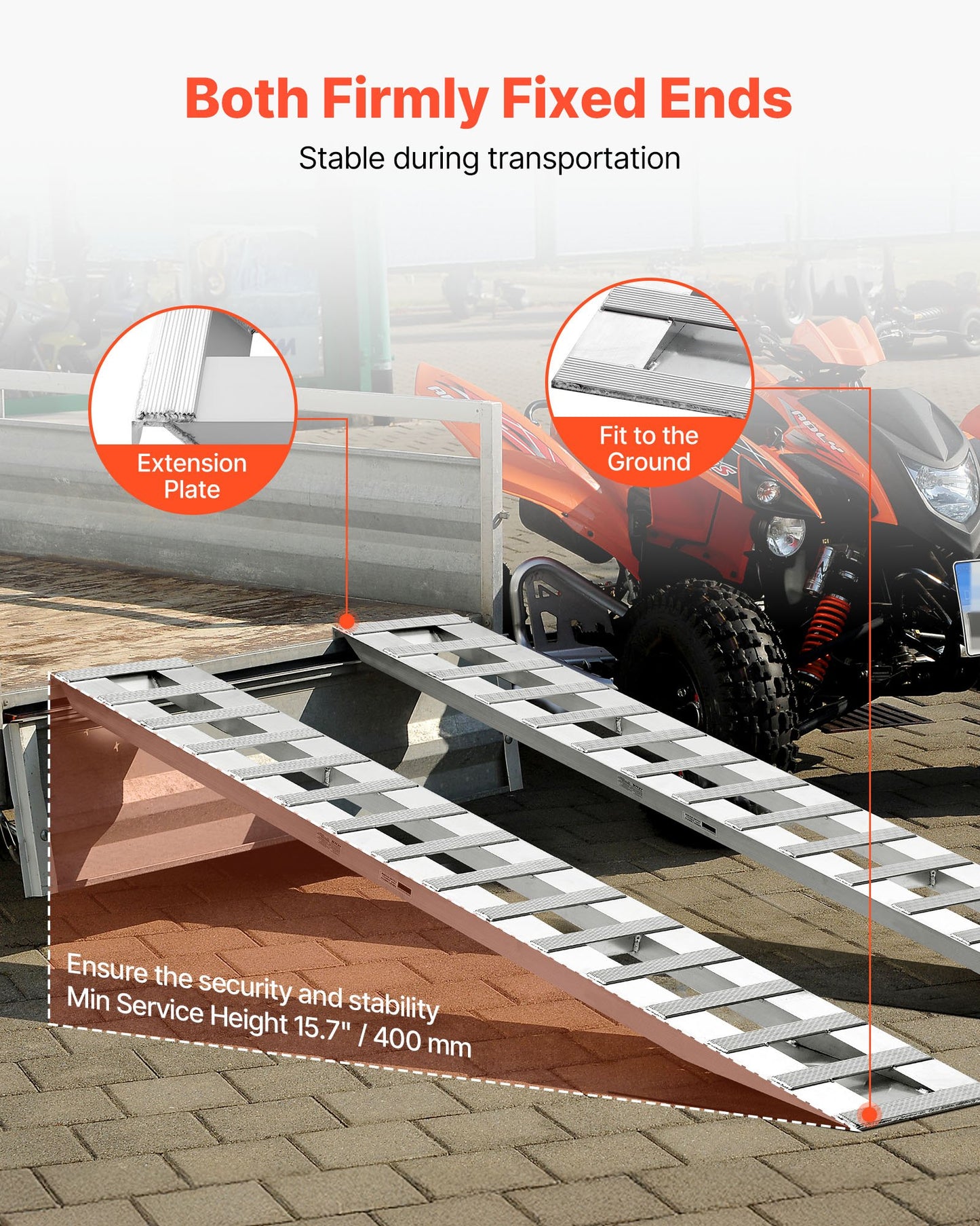 Loading Ramps, 2 Pcs 2400 x 380 mm, Durable Aluminum and Heavy-Duty Trailer Ramp Set with Anti-Slip Plates, 2721.6 kg Combined Capacity, for Carts, Farm Tractors, ATVs, Lawn Mowers, Motorcycles