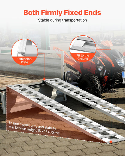 Loading Ramps, 2 Pcs 2400 x 380 mm, Durable Aluminum and Heavy-Duty Trailer Ramp Set with Anti-Slip Plates, 2721.6 kg Combined Capacity, for Carts, Farm Tractors, ATVs, Lawn Mowers, Motorcycles