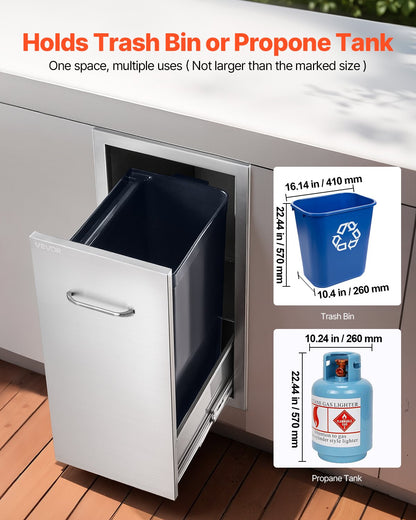 Soplåda för utomhuskök, 33,5 cm B x 49,6 cm D x 61,8 cm H Invändig förvaring, mångsidiga utekökslådor i rostfritt stål, maxkapacitet per våning, 22,5 kg, för utomhuskök med grillö