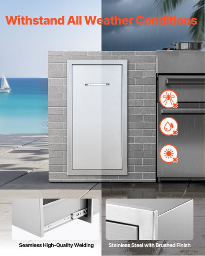 Soplåda för utomhuskök, 33,5 cm B x 49,6 cm D x 61,8 cm H Invändig förvaring, mångsidiga utekökslådor i rostfritt stål, maxkapacitet per våning, 22,5 kg, för utomhuskök med grillö