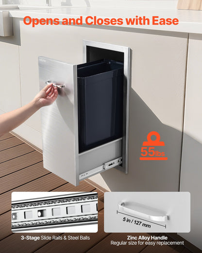 Soplåda för utomhuskök, 33,5 cm B x 49,6 cm D x 61,8 cm H Invändig förvaring, mångsidiga utekökslådor i rostfritt stål, maxkapacitet per våning, 22,5 kg, för utomhuskök med grillö