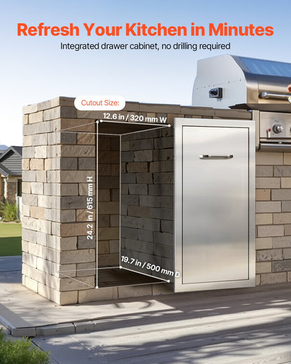 Soplåda för utomhuskök, 33,5 cm B x 49,6 cm D x 61,8 cm H Invändig förvaring, mångsidiga utekökslådor i rostfritt stål, maxkapacitet per våning, 22,5 kg, för utomhuskök med grillö