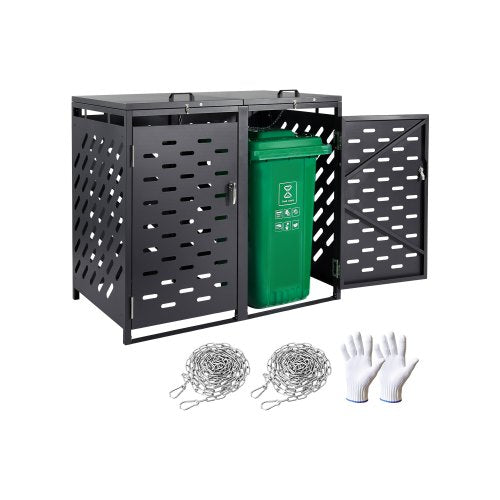 Trash Can Storage, 2 x 52.79 Gal Trash Bin Storage Shed Outdoor, Horizontal Waterproof Storage Cabinet with Chain Lid, Lockable Garbage Can Storage Shed, for Trash Can, Garden, Backyard & Patio