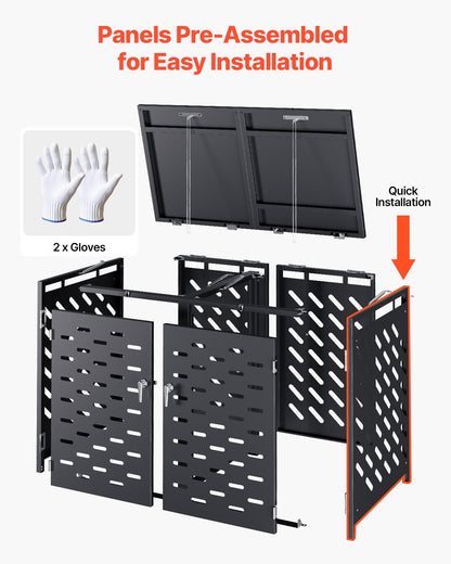 Trash Can Storage, 2 x 52.79 Gal Trash Bin Storage Shed Outdoor, Horizontal Waterproof Storage Cabinet with Chain Lid, Lockable Garbage Can Storage Shed, for Trash Can, Garden, Backyard & Patio