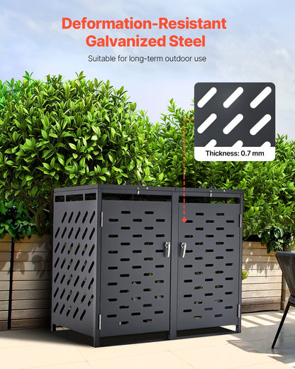 Trash Can Storage, 2 x 52.79 Gal Trash Bin Storage Shed Outdoor, Horizontal Waterproof Storage Cabinet with Chain Lid, Lockable Garbage Can Storage Shed, for Trash Can, Garden, Backyard & Patio