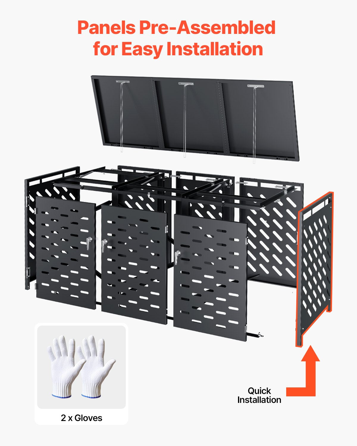 Trash Can Storage, 3 x 52.79 Gal Trash Bin Storage Shed Outdoor, Horizontal Waterproof Storage Cabinet with Chain Lid, Lockable Garbage Can Storage Shed, for Trash Can, Garden, Backyard & Patio