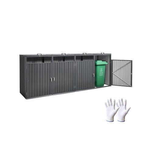 Sopkärlsförvaring, 4 x 52,79 gallon soptunneförvaring utomhus, galvaniserat stål horisontellt förvaringsskåp vattentätt, låsbart soptunneförvaringsskåp, för trädgård, bakgård och uteplats