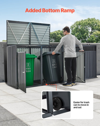 Sopkärlsförvaring, 4 x 52,79 gallon soptunneförvaring utomhus, galvaniserat stål horisontellt förvaringsskåp vattentätt, låsbart soptunneförvaringsskåp, för trädgård, bakgård och uteplats