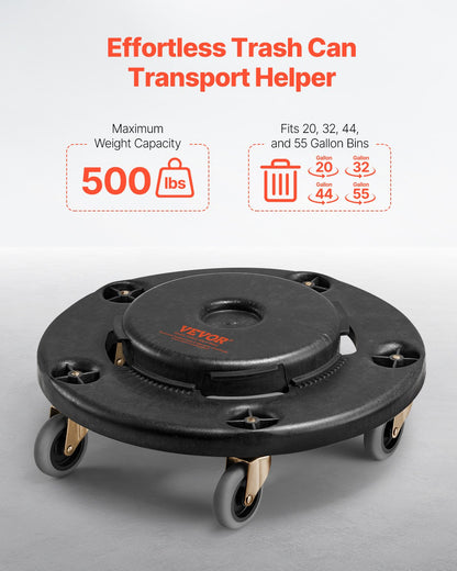 Trash Can Dolly, Fit 20, 32, 44, 55 Gallon Containers, 2 Packs Round Trash Can Roller Base with 4 Lockable Wheels, 500lbs Heavy Duty Barrel Dolly, Multi-Functional Rolling Dolly Cart