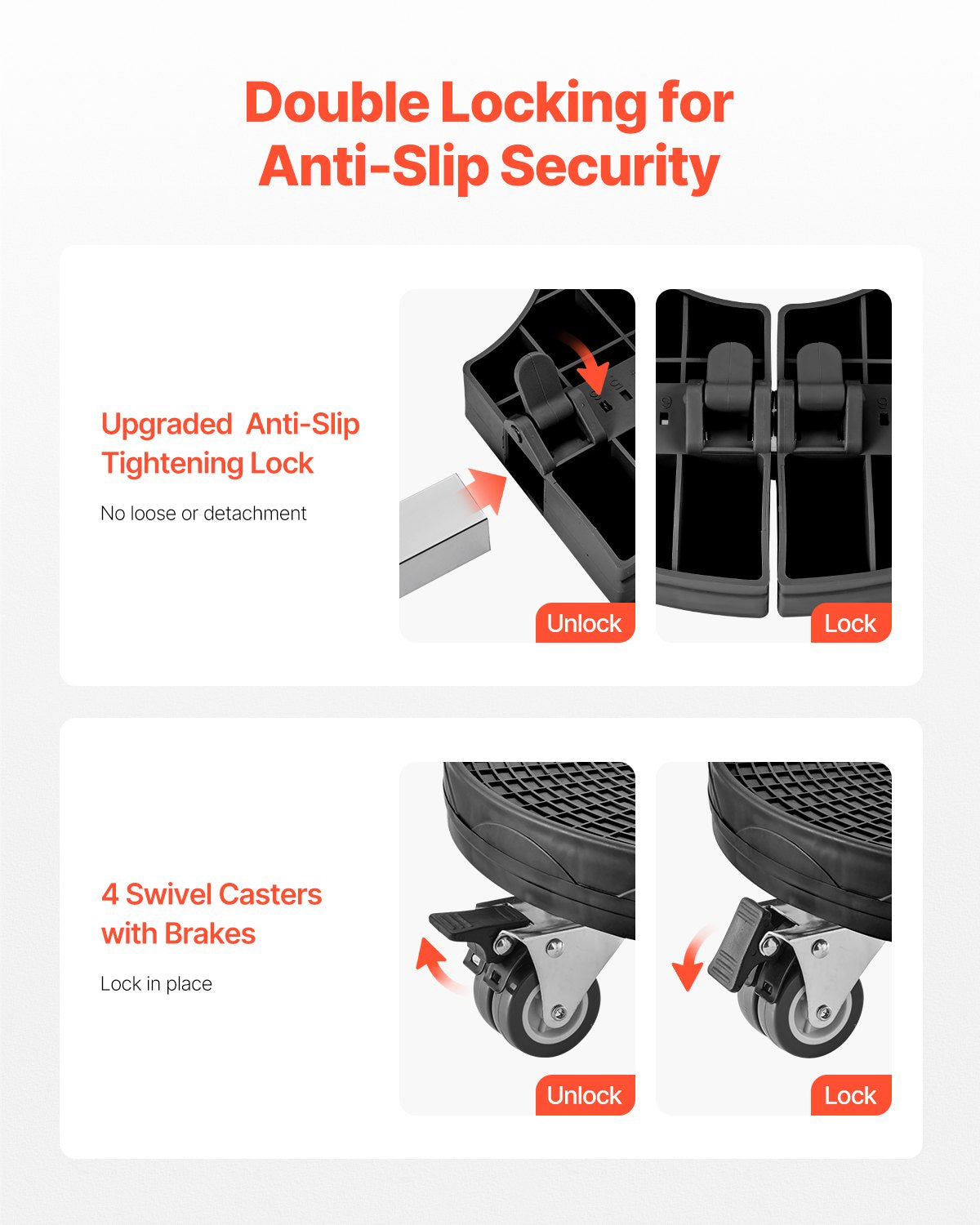 Papperskorg med 4 låsbara hjul, 180 kg viktkapacitet, 2-pack rund papperskorg med rullbas, 35-51 cm justerbar, kraftig växtvagn, multifunktionell rullvagn, svart