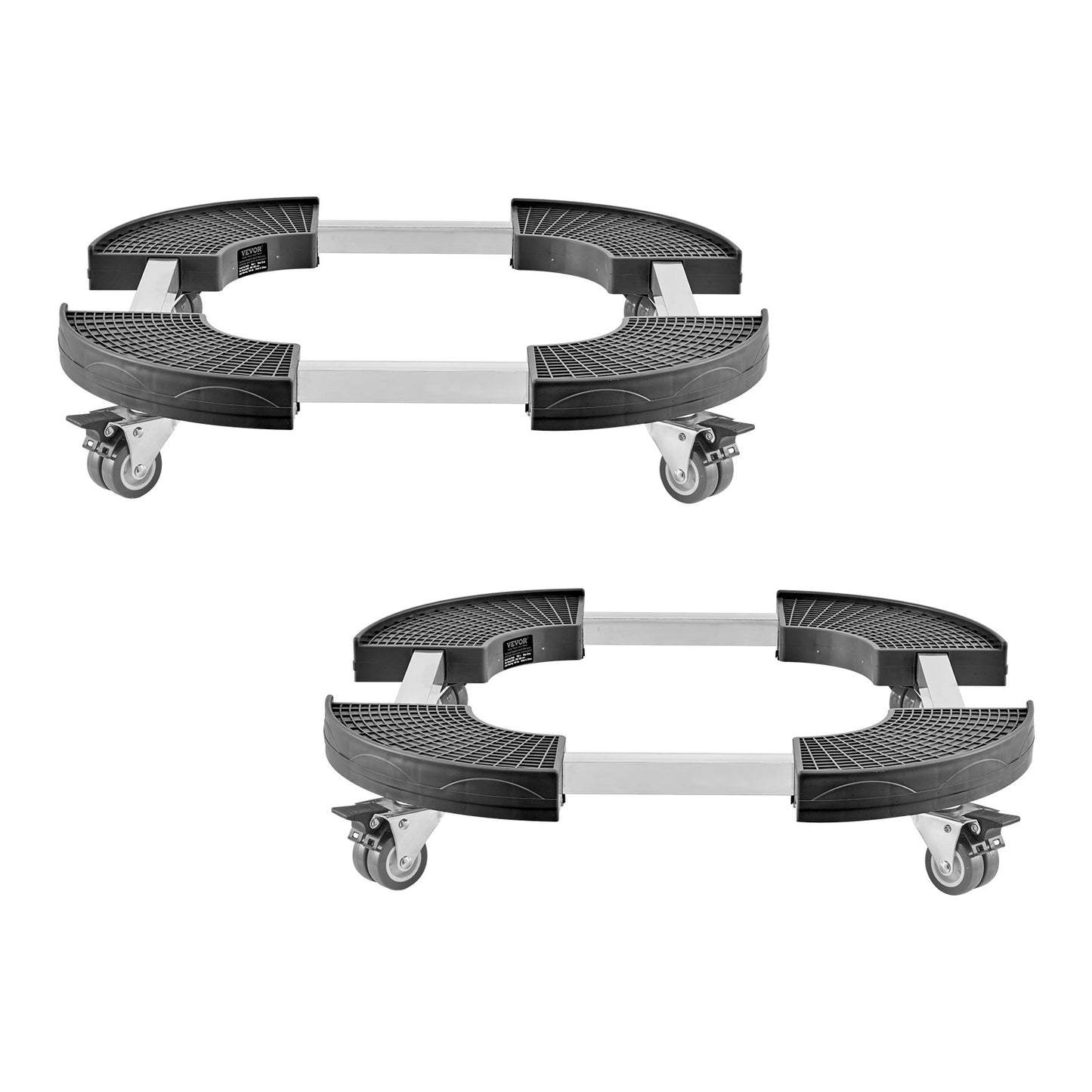 Papperskorg med 4 låsbara hjul, 180 kg viktkapacitet, 2-pack rund papperskorg med rullbas, 35-51 cm justerbar, kraftig växtvagn, multifunktionell rullvagn, svart