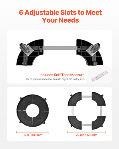 Papperskorg med 4 låsbara hjul, 180 kg viktkapacitet, rund papperskorg med rullbas, 35-51 cm justerbar, kraftig trumvagn med växter, multifunktionell rullvagn, svart