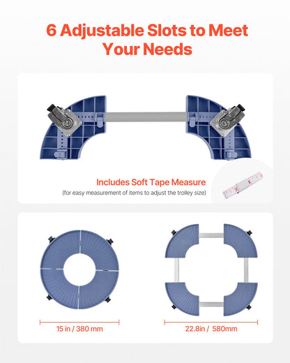 Trash Can Dolly with 4 Lockable Wheels, 440lbs Weight Capacity, Round Trash Can Roller Base, 15-22.8 in Adjustable, Heavy Duty Drum Dolly Plant Caddy, Multi-Functional Rolling Dolly Cart, Blue