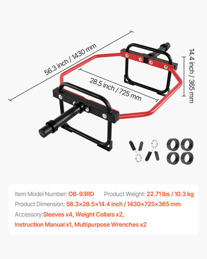 Trap Bar Hex Bar, 50 mm sexkantsstång, 240 kg kapacitet för axelremsstänger, tyngdlyftnings- och styrketräningsutrustning, hemmagym för knäböj, marklyft, axelpress, röd
