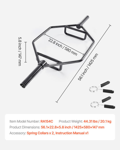 Trap Bar Hex Bar, 50 mm sexkantsstång, 360 kg kapacitet Shrug Bars med räfflade grepp, tyngdlyftnings- och styrketräningsutrustning, hemmagym för knäböj, marklyft, axelpress, svart