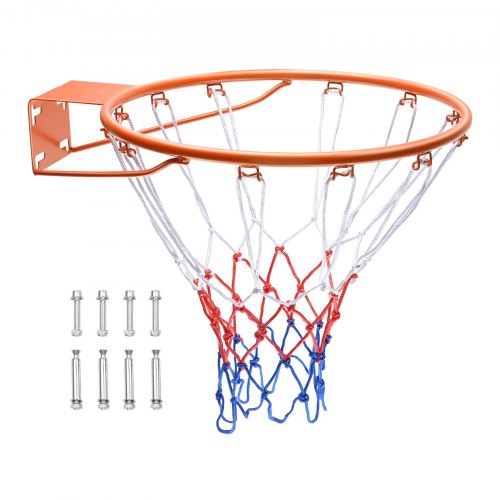 Basketball Rim, Wall Door Mounted Basketball Hoop, Heavy Duty Q235 Basketball Flex Rim Goal Replacement with Net, Standard 18" Indoor and Outdoor Hanging Basketball Hoop for Kids Adults