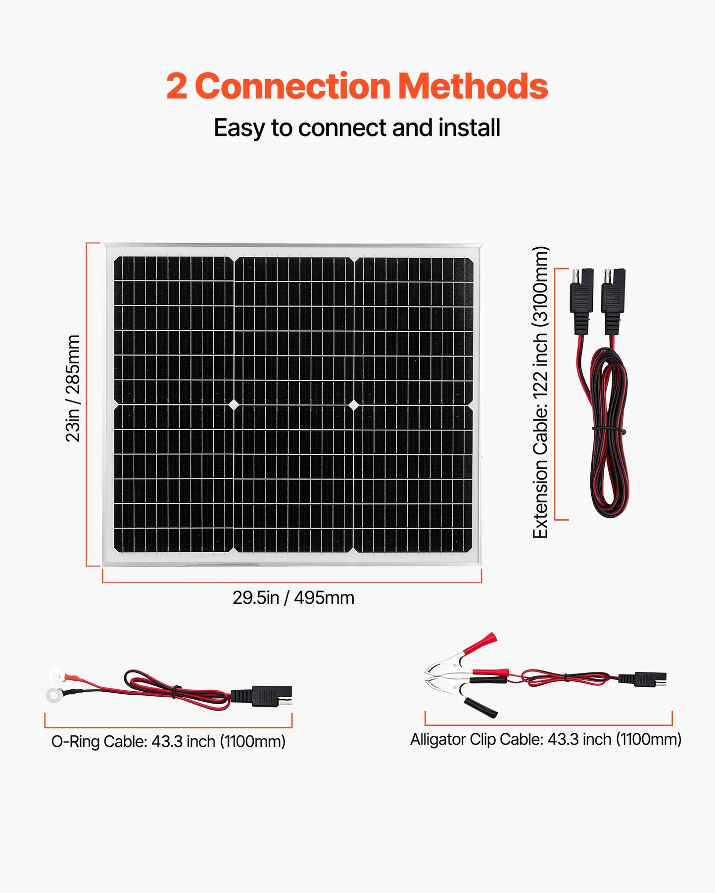 50W 12V solcellsbatteriladdare, mono-solpanel underhållsbatteriladdare med uppgraderad MPPT-kontroller, IP65 vattentät för bil, båt, husvagn, platt tak (fäste ingår ej)