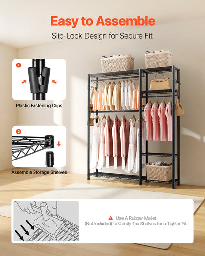 Klädställ, kraftig klädställning, 6 justerbara klädställningar med stålram, 363 kg lastkapacitet garderob med 3 hängstänger för sovrum, klädaffär, hall