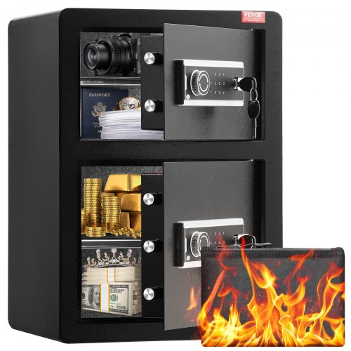 Double Doors 3.5 cu.ft Safe Box with Key Lock & Password, Safe Lock Box with Fireproof Bag, Key Rack, LED Light and 2 Height Adjustable and Removable Divider for Money, Documents, Jewelry and Valuables, Black