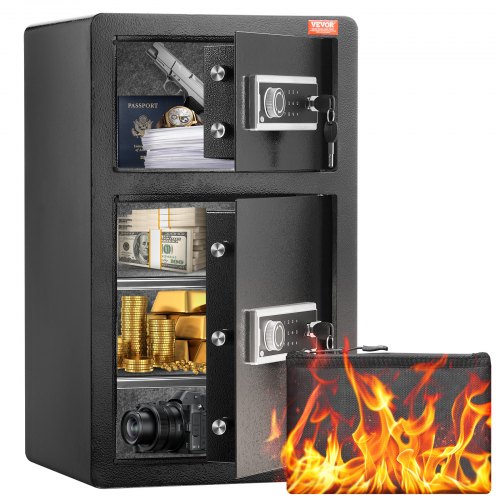 Double Doors 4.5 cu.ft Safe Box with Key Lock & Password, Safe Lock Box with Fireproof Bag, Key Rack, LED Light and 2 Height Adjustable and Removable Divider for Money, Documents, Jewelry and Valuables, Black