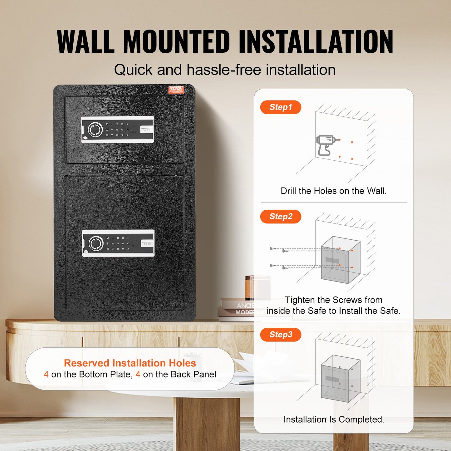 Double Doors 4.5 cu.ft Safe Box with Key Lock & Password, Safe Lock Box with Fireproof Bag, Key Rack, LED Light and 2 Height Adjustable and Removable Divider for Money, Documents, Jewelry and Valuables, Black