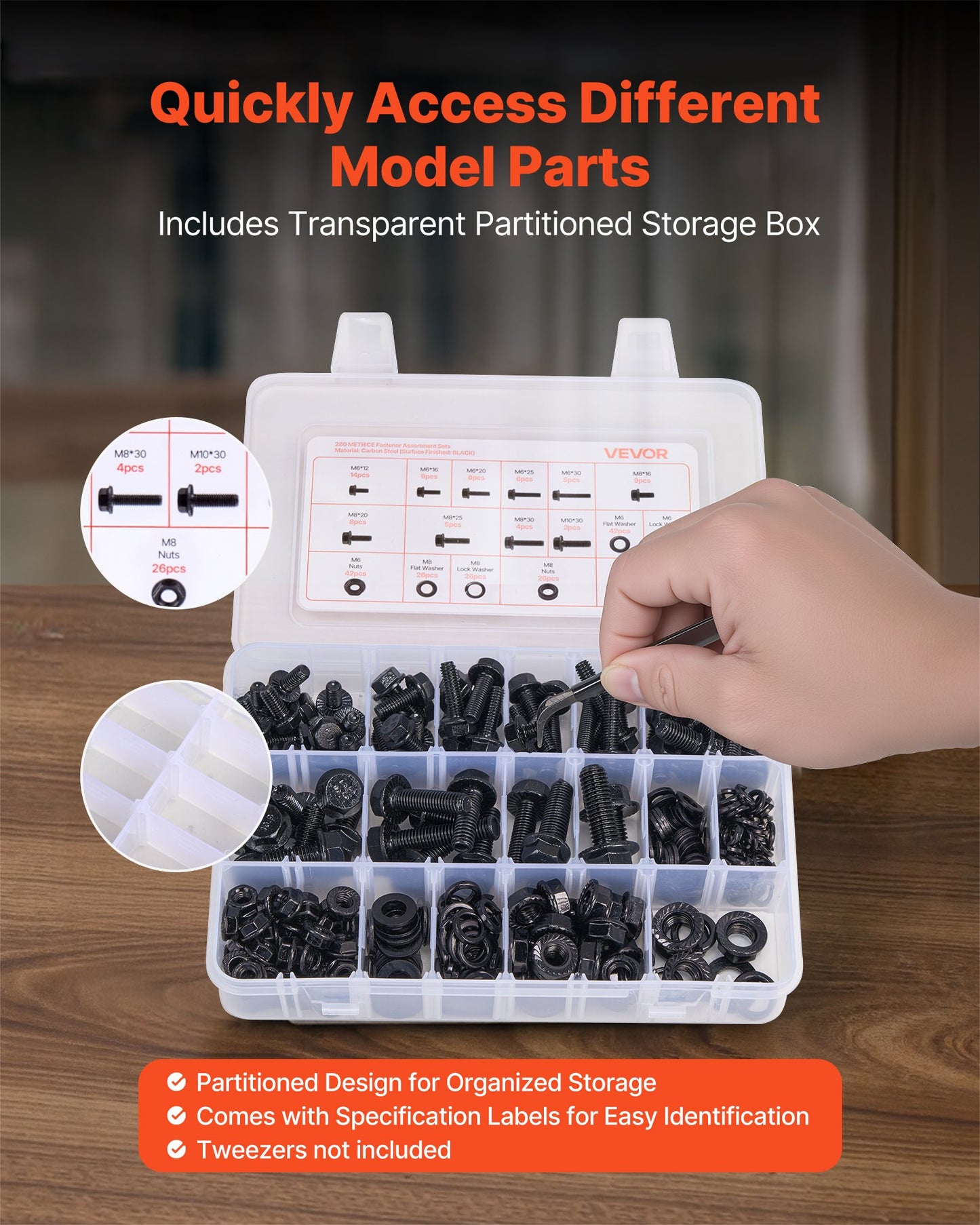 280 Pcs Bolts and Nuts Assortment Kit, Metric Machine Screws and Flat Washers, Alloy Steel M6/M8/M10 Multiple Size, for Furniture / Equipment Assembly, Vehicle Grade 10.9 Black, with Case