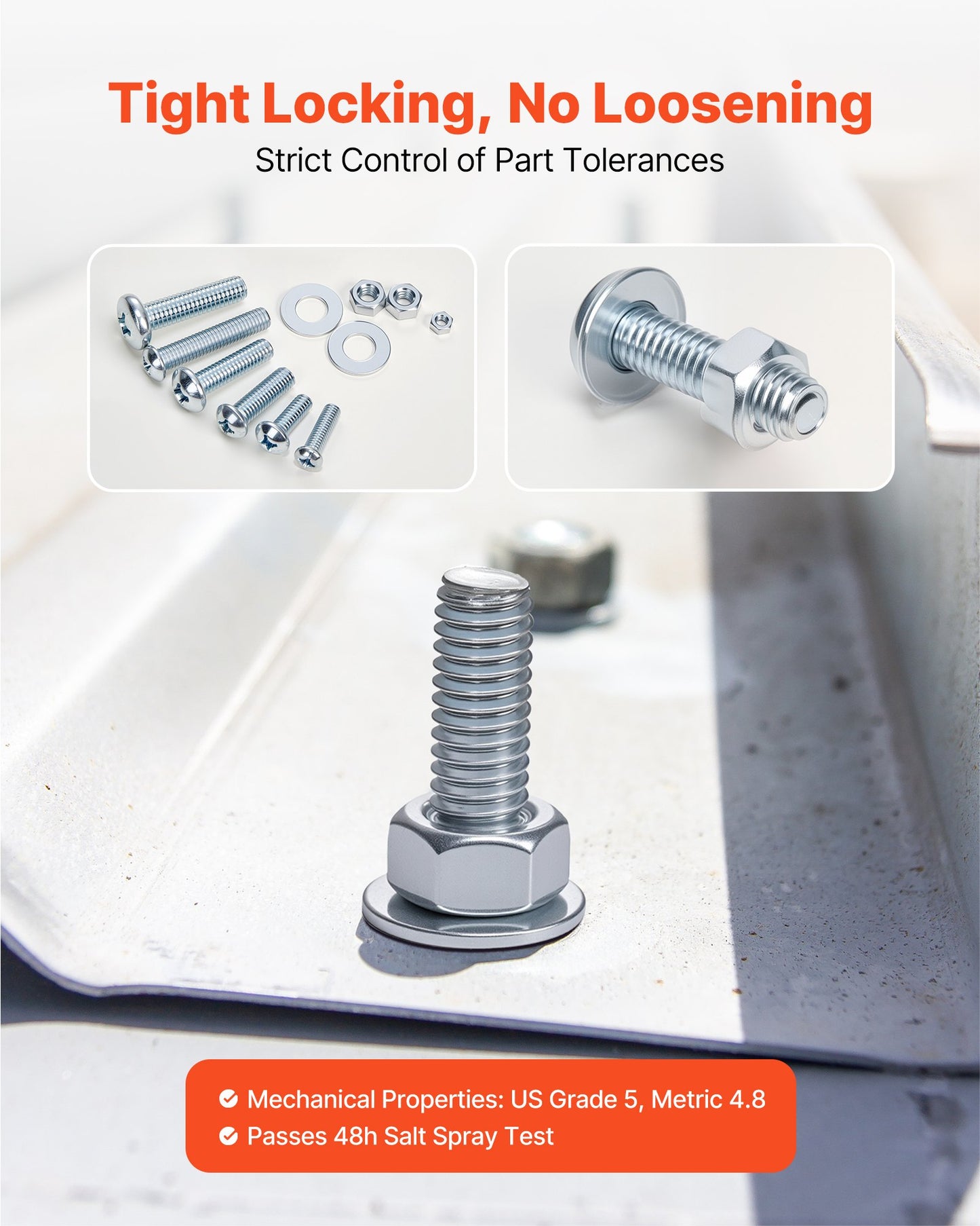 2250 st. bultar och muttrar, sortimentskit, metriska + tummått maskinskruvar och plana brickor, legerat stål M3/M4/M5/M6/M8 flera storlekar, för utrustning/fordonsmontering, galvaniserad vit