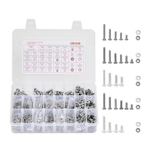 1110 Pcs Bolts and Nuts Assortment Kit, Imperial Machine Screws and Flat Washers, Stainless Steel 10-24,8-32,2-56,6-32,4-40, for Furniture /Equipment/Vehicle Assembly, Silver
